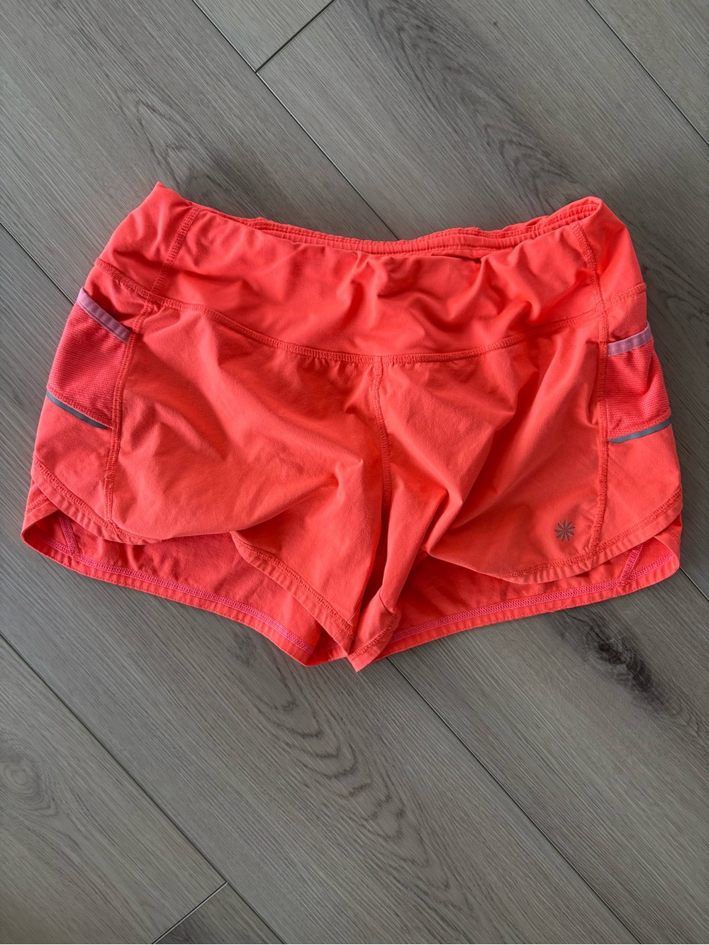 Athleta Lined Workout Running Shorts Neon Bright Orange size medium